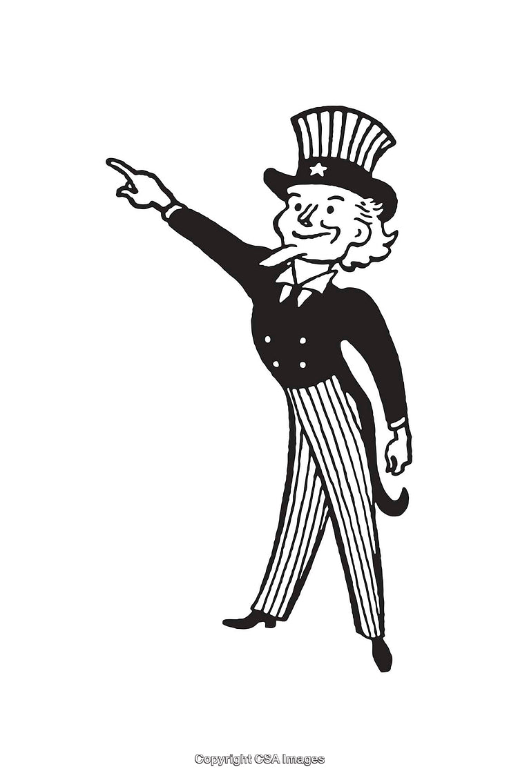 Vintage Black and White Uncle Sam Style Line Art Illustration