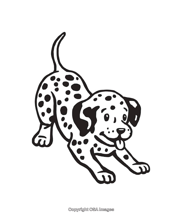 Playful Dalmatian Puppy in Black and White Line Art Drawing