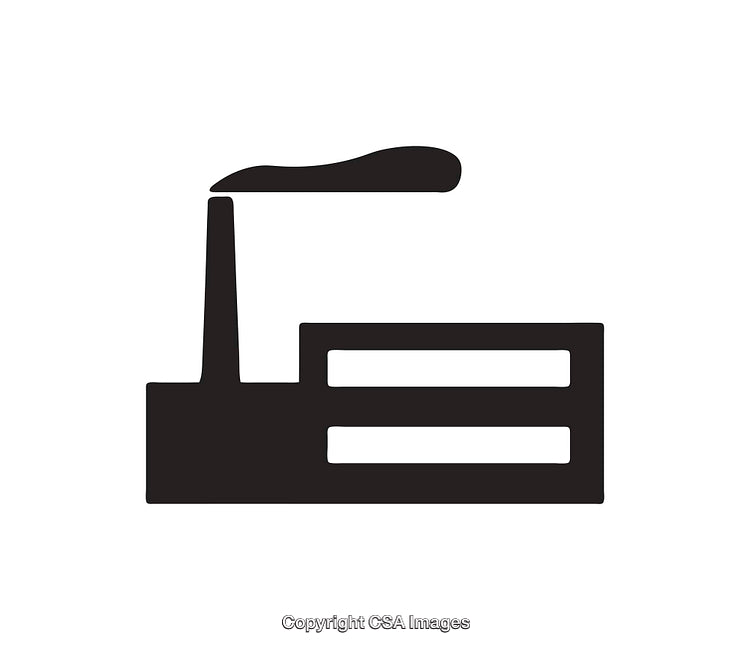 Black and White Factory Icon With Smoke Emission
