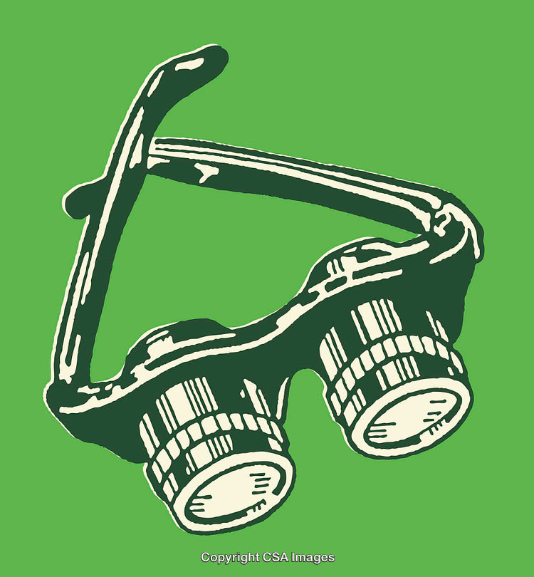 Stylized Illustration of Goggles with Knobs on a Vibrant Green Background