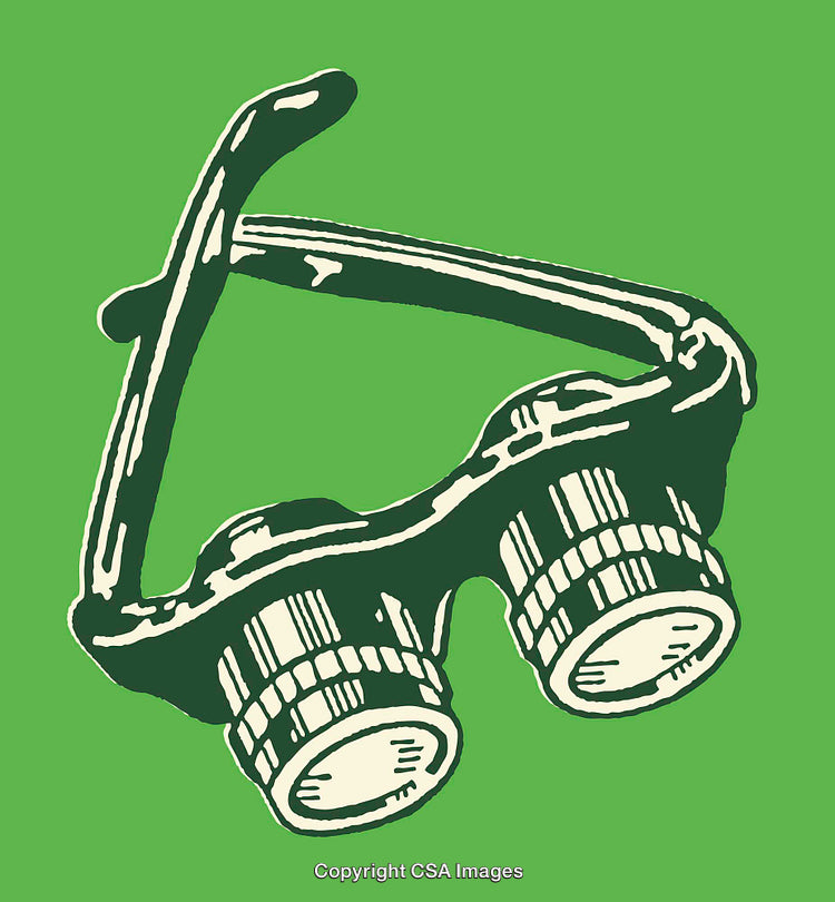 Stylized Illustration of Goggles with Knobs on a Vibrant Green Background