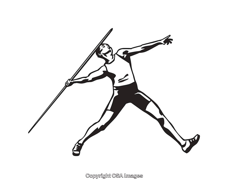 Black And White Illustration of a Javelin Athlete in Action