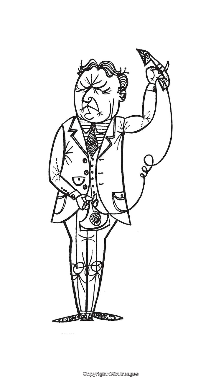 Black and White Illustration of a Gentleman Holding a Small Object