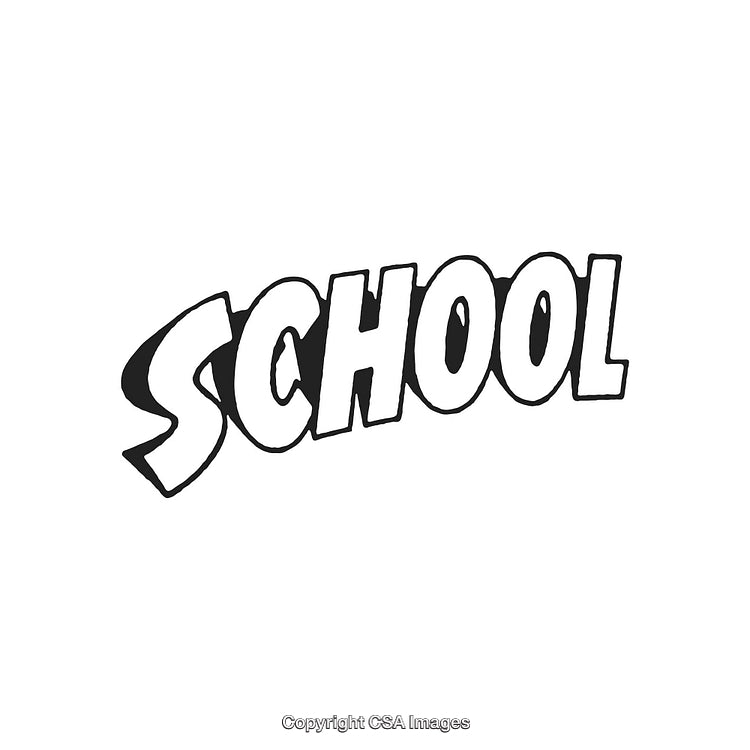 Monochrome Illustration of Bold School Text in Dynamic Comic Style