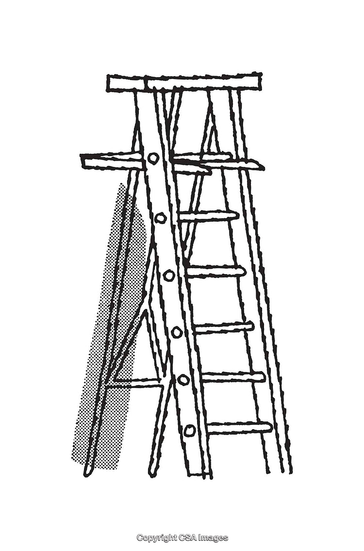 Black and White Illustration of a Step Ladder in Line Art Style