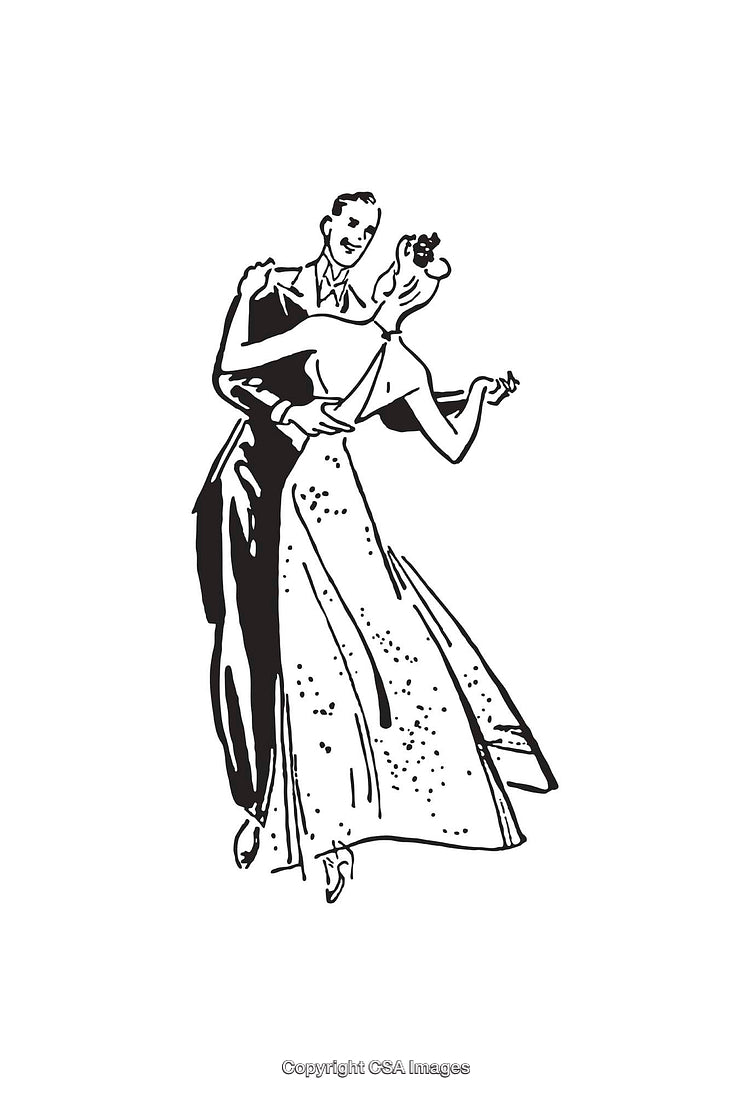 Elegant Couple Dancing in a Black and White Line Art Illustration