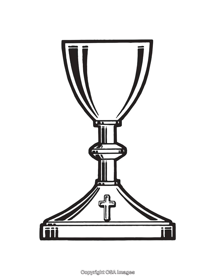 Black And White Line Art Illustration of a Chalice With Cross Engraving