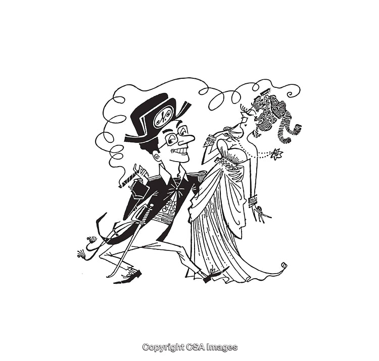 Charming Black And White Line Art of Fancy Dancing Couple