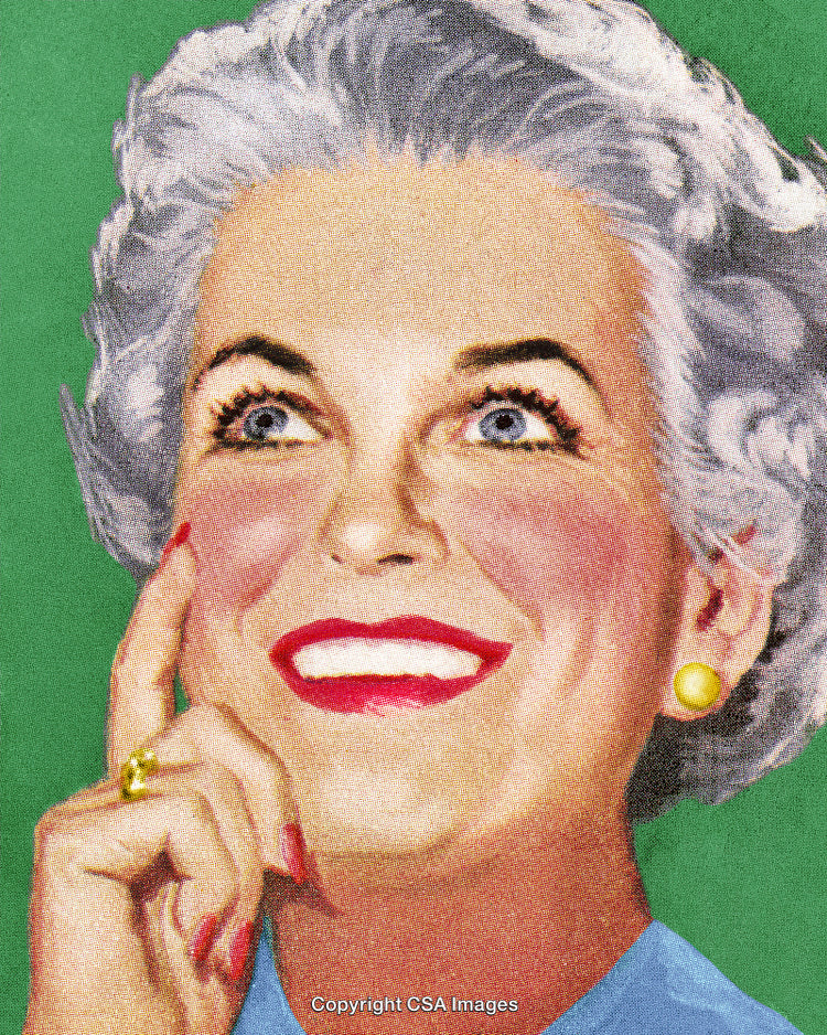 Smiling Elderly Woman in Vintage Retro Style with Bright Colors and Cheerful Expression