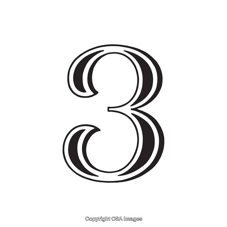 Elegant Number Three in Stylized Black Font on White Background