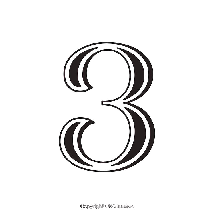 Elegant Number Three in Stylized Black Font on White Background