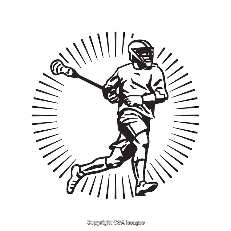 Black and White Line Art Drawing of a Lacrosse Player in Action