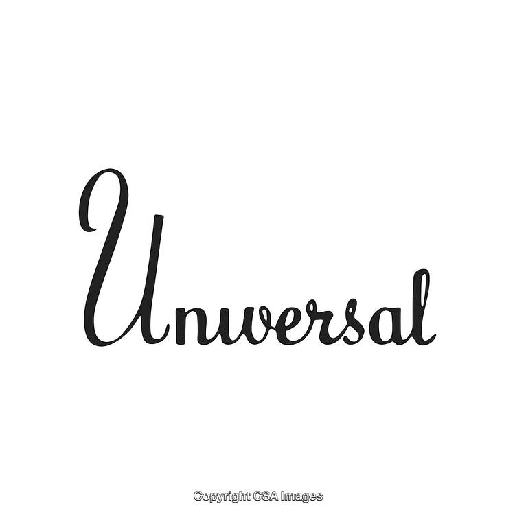 Stylized Lettering of the Word Universal in Elegant Script Font