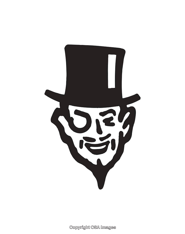 Vintage Styled Black and White Illustration of a Bearded Man in a Top Hat