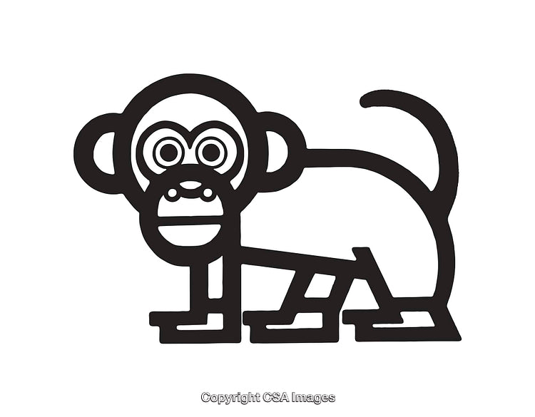 Black and White Line Art Illustration of a Cartoon Monkey Figure
