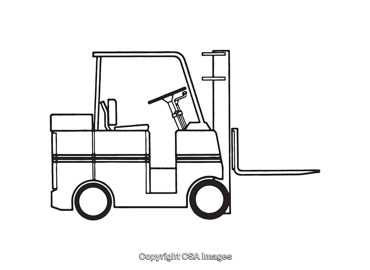 Black and White Line Art Illustration of a Forklift Machine