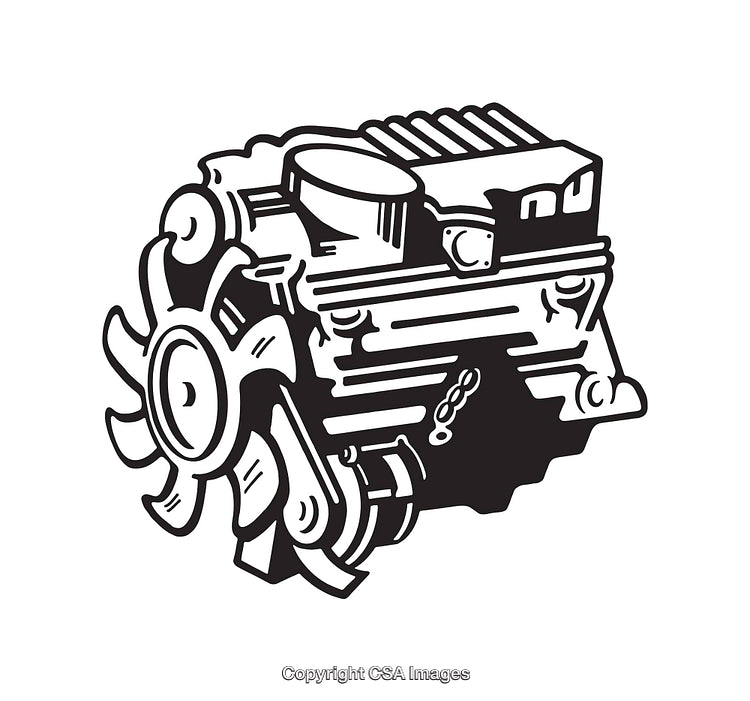 Black and White Lineart Illustration of a Mechanical Engine Design