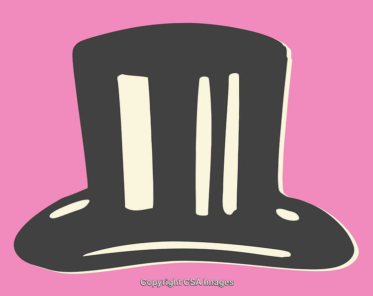 Illustrated Black Top Hat on Pink Background in Minimalistic Style