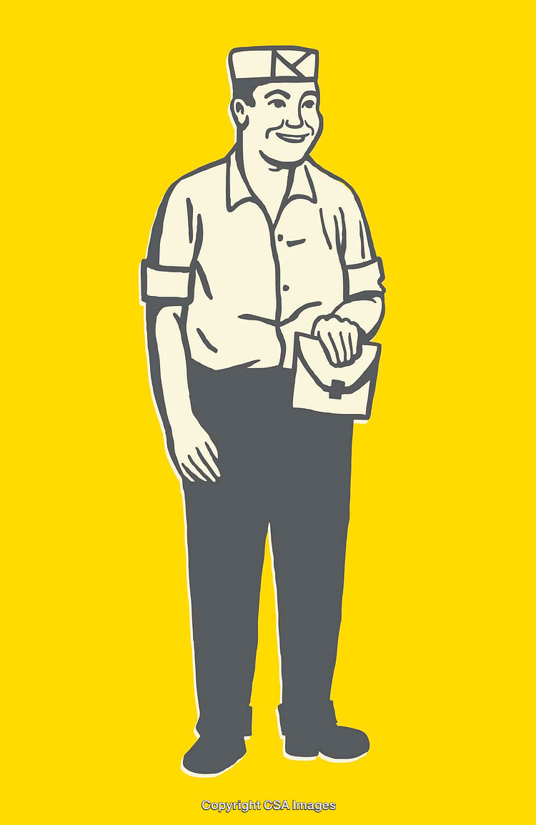Retro Illustration of a Smiling Postman in Uniform Holding a Letter