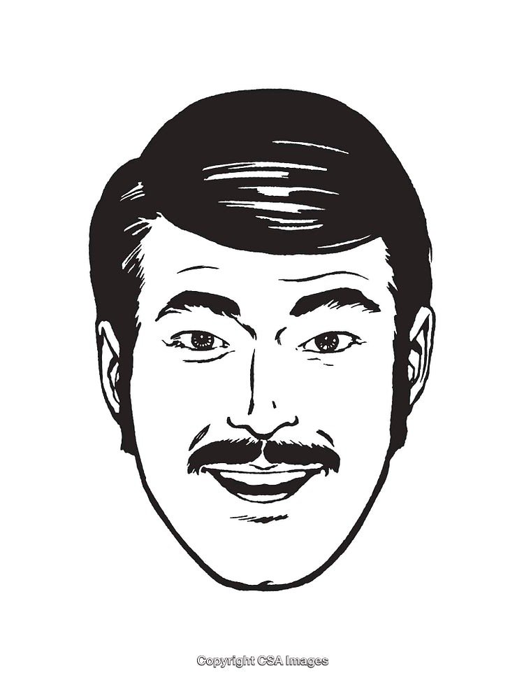 Vintage Black and White Smiling Man Illustration in Line Art Style