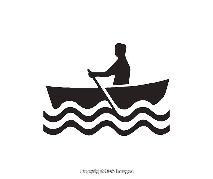 Black and White Icon of a Person Rowing a Boat