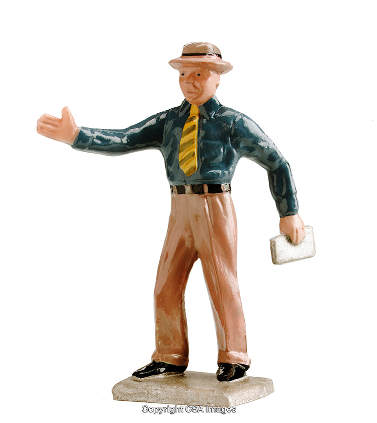 Plastic Figurine of Standing Man with Hat and Document in Hand