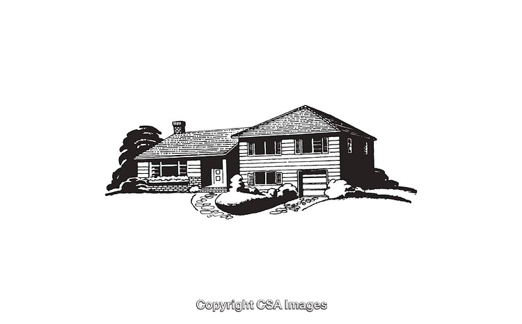 Classic Black and White Line Art of a Two-Story Residential House