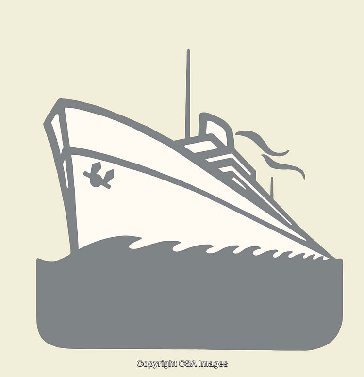 Illustrative Outline of Ship Sailing in Calm Ocean Waters Depicted in Line Art