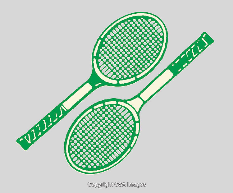 Green Line Art Illustration of Two Tennis Rackets on a Gray Background
