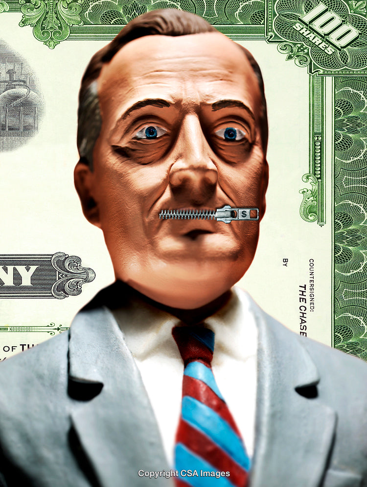Expressive Artistic Representation of a Figure With Symbolic Financial Elements