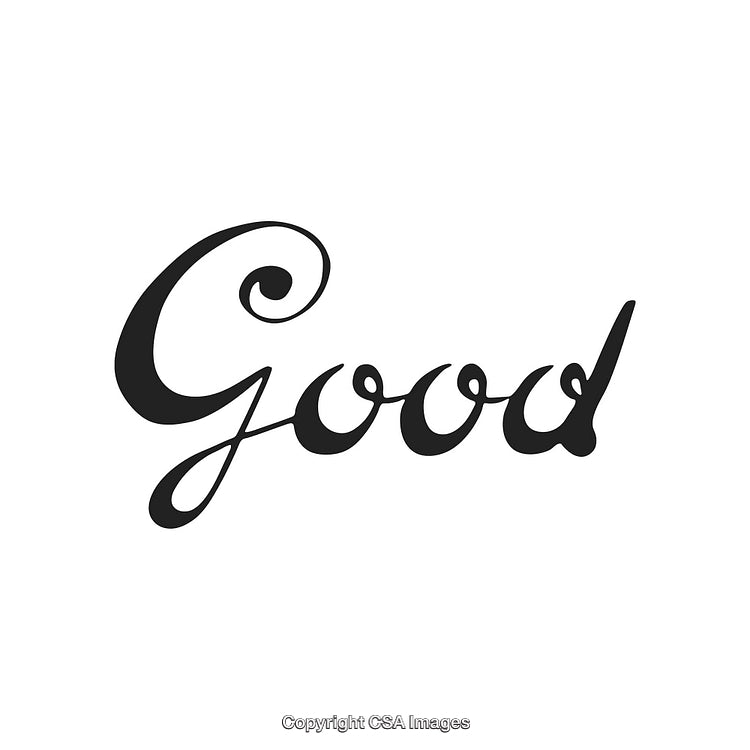 Elegant Script Lettering of Word Good in Black on a White Background