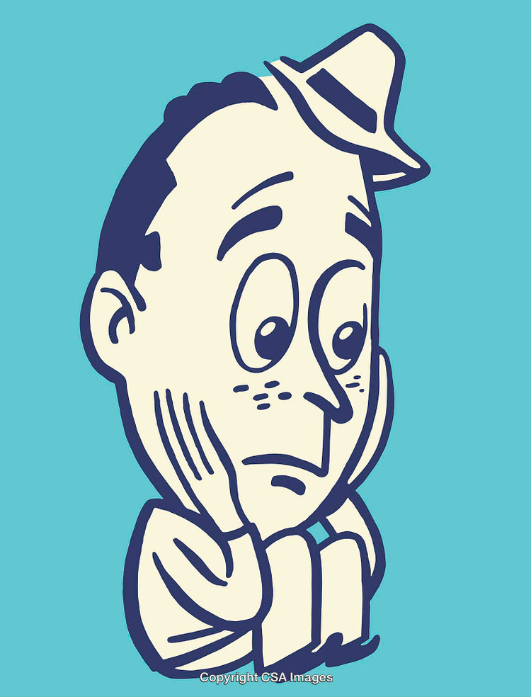 Cartoon Drawing of a Concerned Man Holding His Face in Worry
