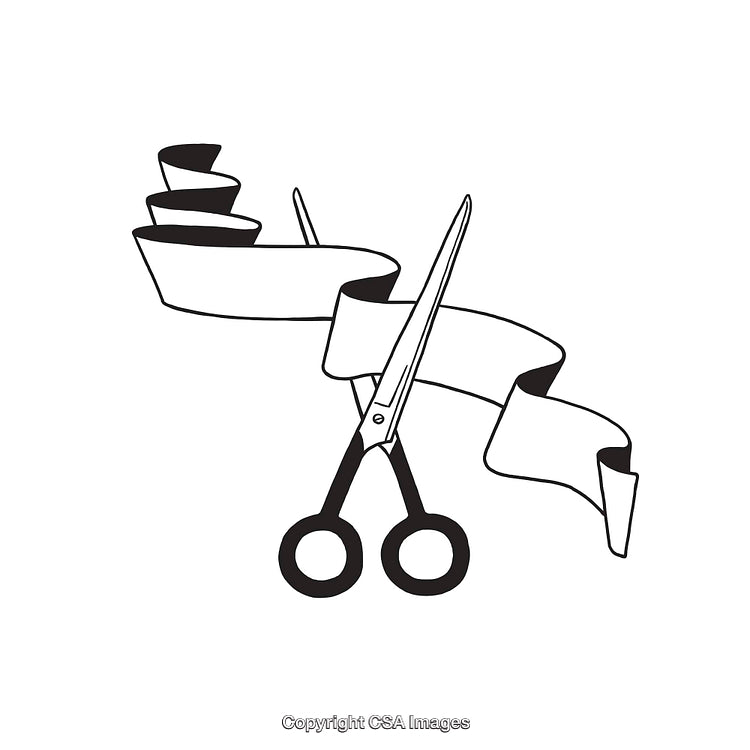 Ribbon Cutting Ceremony Illustration with Scissors and Flowing Ribbon