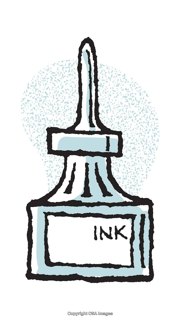 Elegant Illustration of an Ink Bottle with Vintage Decorative Style