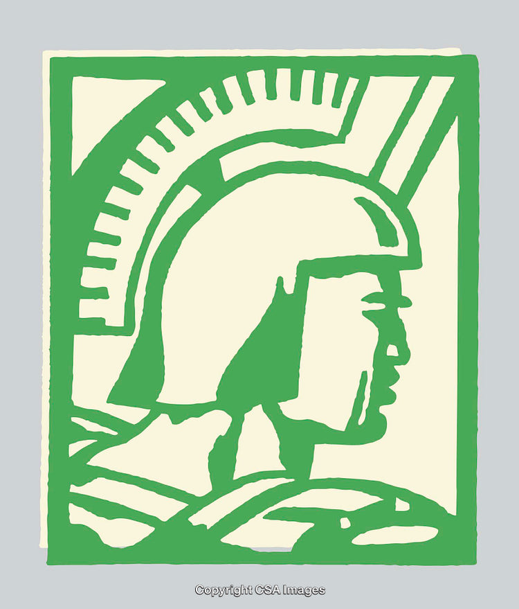 Green and Beige Graphic Illustration of a Spartan Warrior Profile
