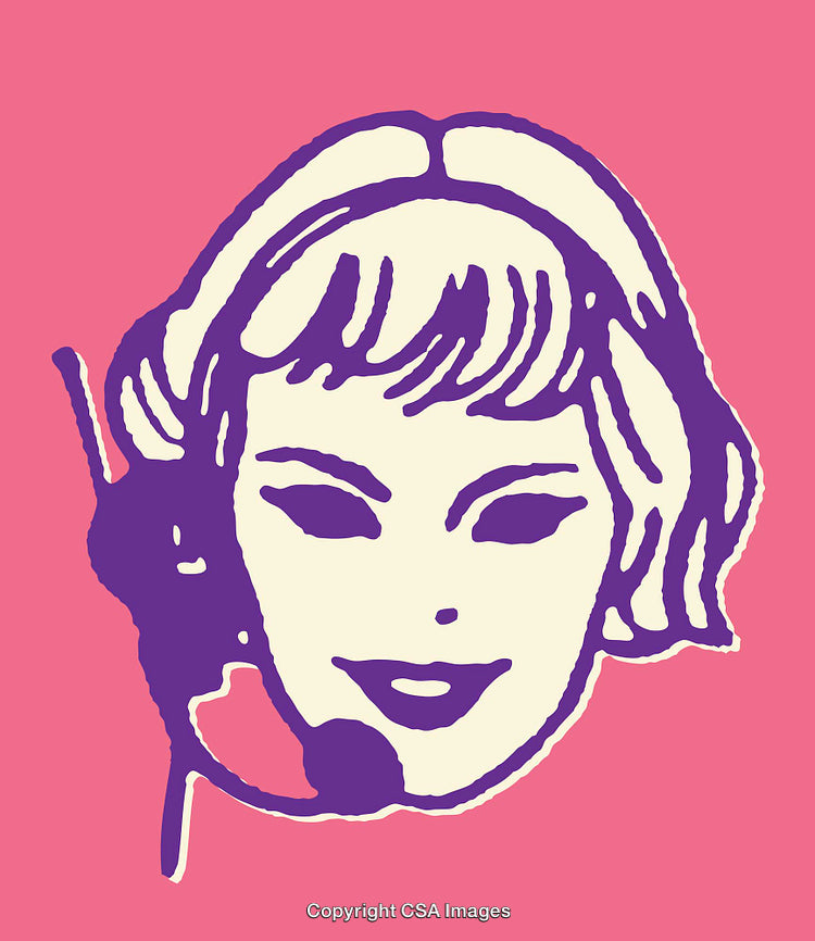 Colorful Line Art Illustration of a Smiling Woman with Headset