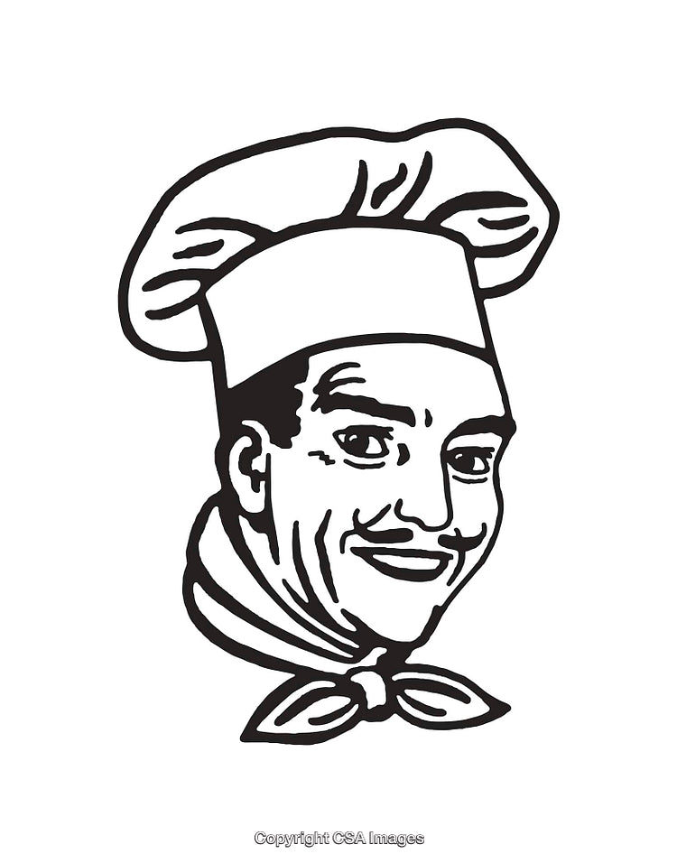 Black and White Line Art of a Chef With a Friendly Expression