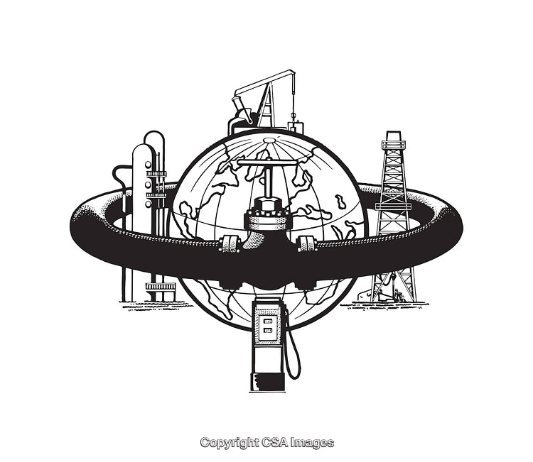 Black And White Line Art of Global Oil Industry and Energy Production
