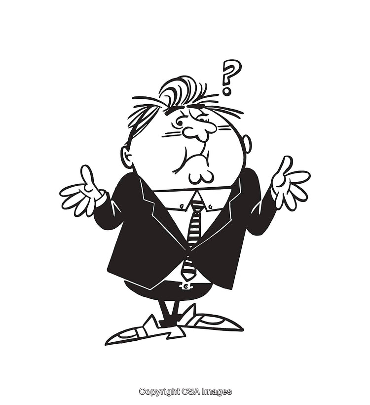 Confused Businessman Shrugging with a Question Mark Above His Head