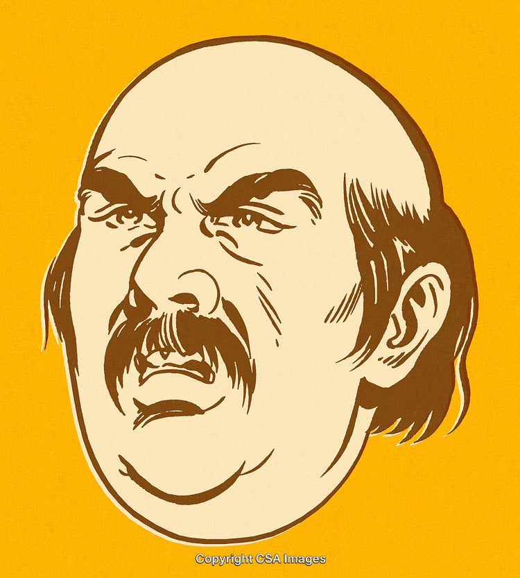 Retro Comic Style Illustration of a Man's Intense Expression in Yellow Background