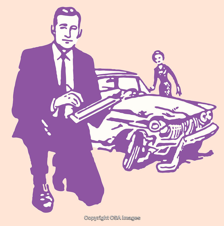 Retro Line Art Illustration Featuring a Car Accident Scene