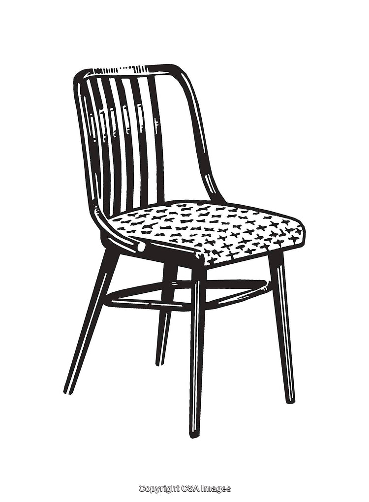 Black and White Line Art Illustration of a Wooden Chair