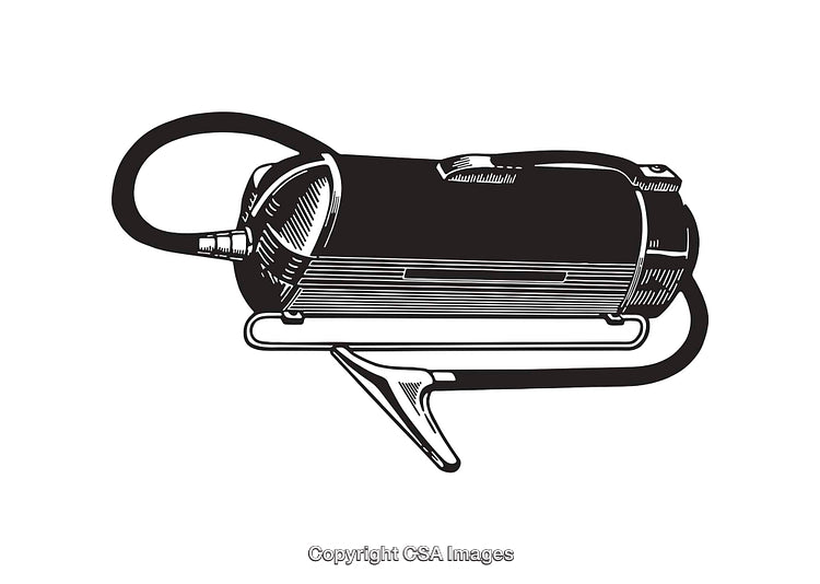Vintage Black and White Line Art of a Classic Vacuum Cleaner