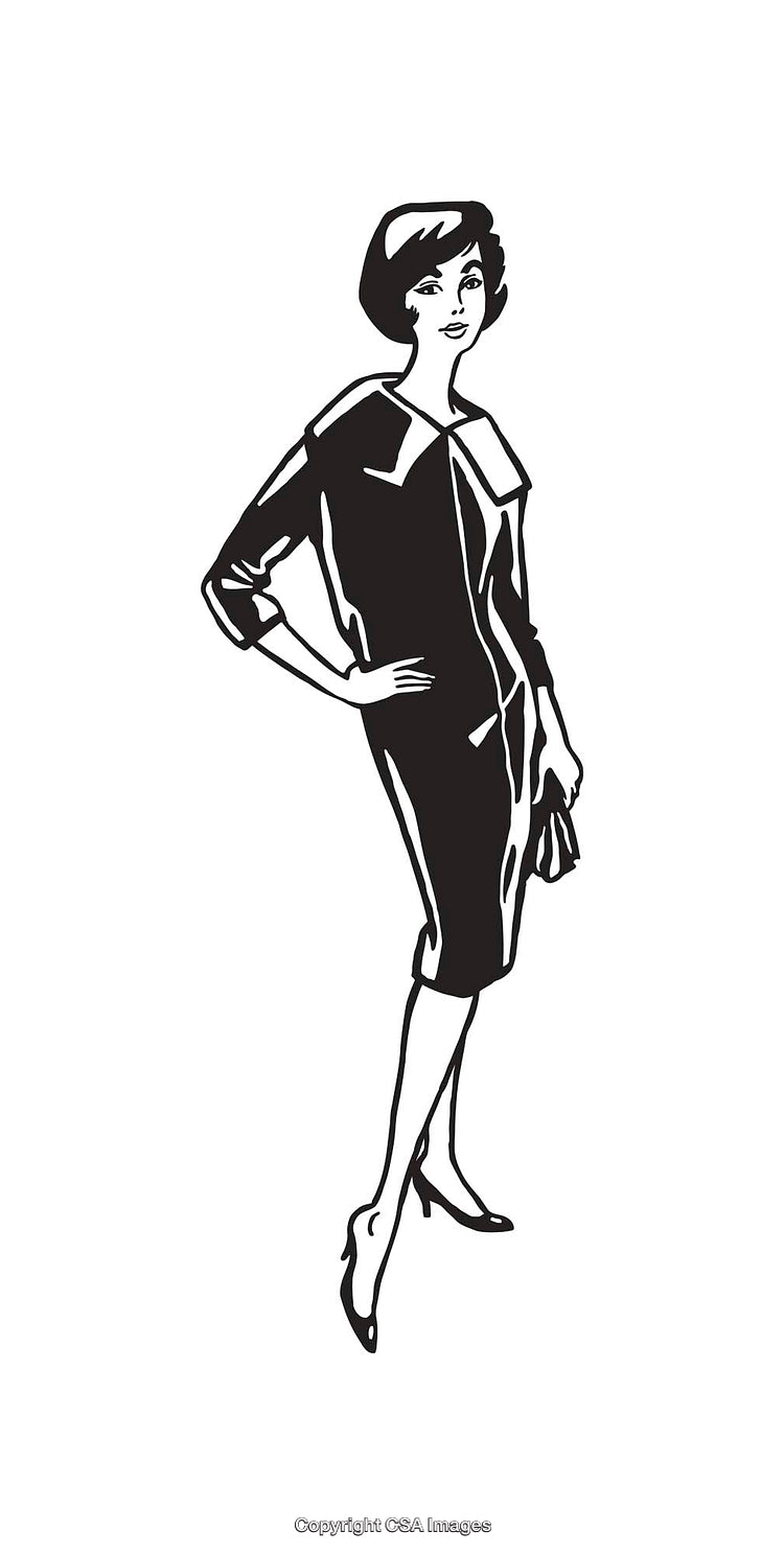 Stylized Retro Woman Illustration Depicting Vintage Elegance in Line Art Form