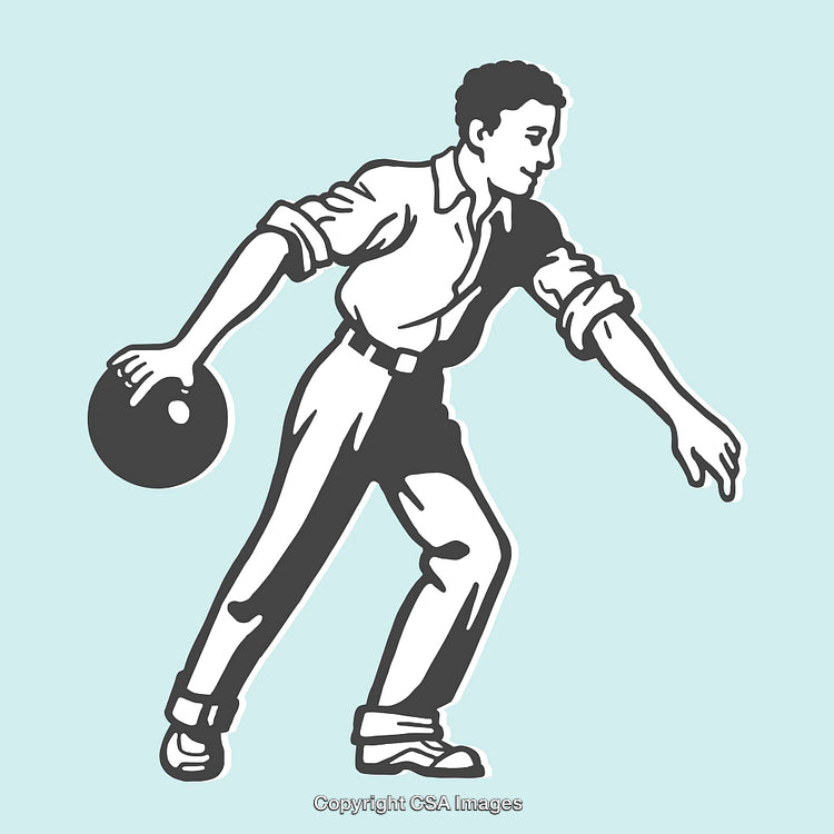 Vintage Styled Color Illustration of a Man Bowling in Action Pose