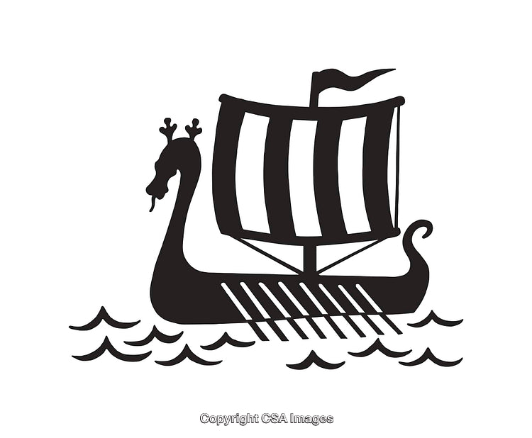 Black And White Line Art Illustration of a Viking Longship