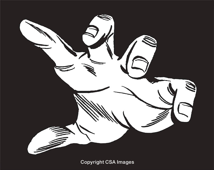 Detailed Black and White Illustration of a Hand Reaching Forward