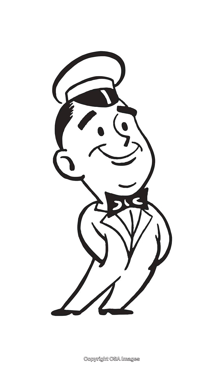 Retro Styled Gentleman Illustration in Black and White Line Art Drawing
