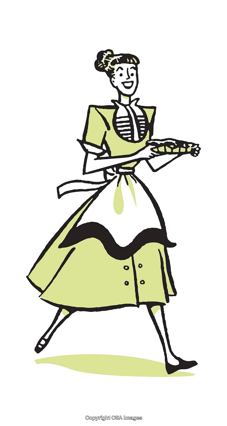 Vintage Style Illustration of a Woman Holding a Delicious Fresh Pie