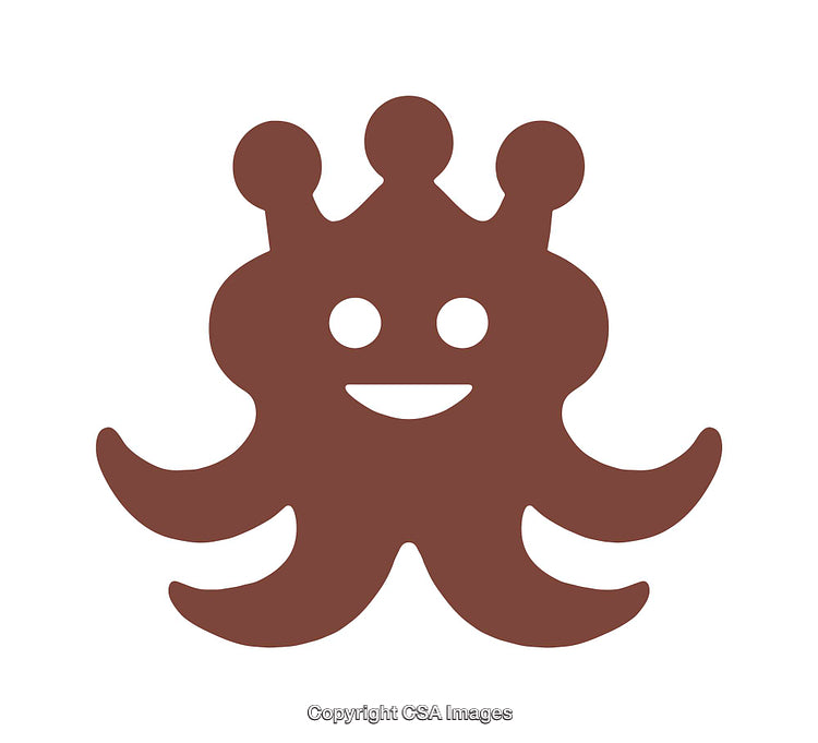Simple Cartoon Octopus Icon with a Crown on a White Background